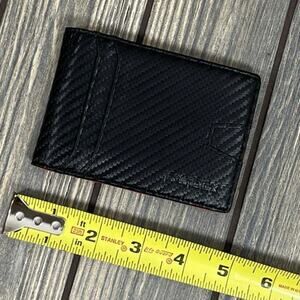 RUNBOX Slim‎ RFID Wallet Men Faux Leather Money Clip Carbon Black Orange